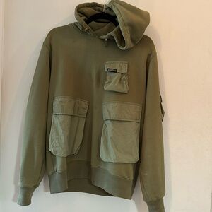 Stussy Green Tactical Pocket Cargo Fleece Hoodie - Size xs